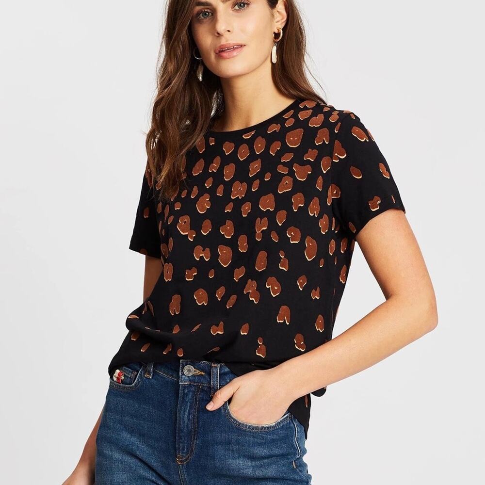 Scotch & Soda Black Leopard Print Crewneck T-Shirt M